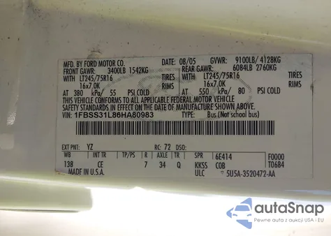 2006 Ford E-350 Super Duty Xl/Xlt from USA, damaged, VIN 1FBSS31L86HA80983